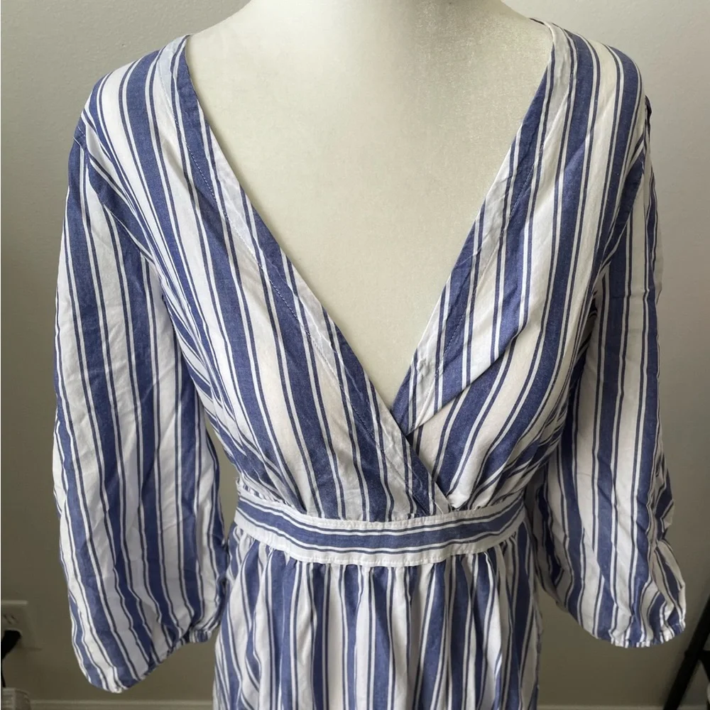 Madewell Ruffle-Sleeve Tiered Maxi Dress In Ava Strip Blue, White Size 4